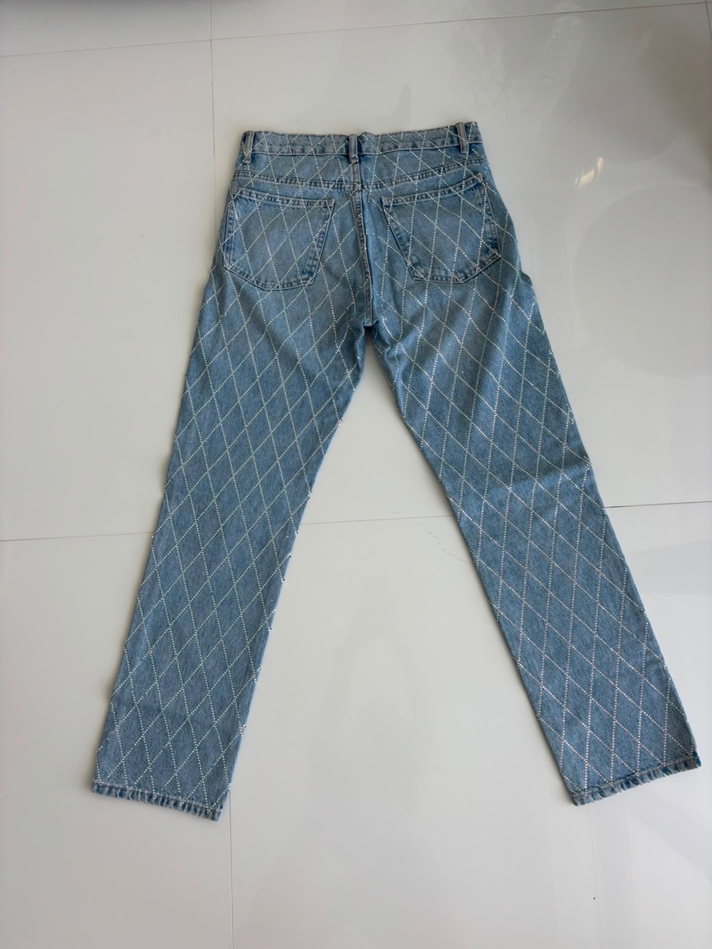 Zara Rhinestone Diamond-Pattern Jeans — Size 38 (US 6)